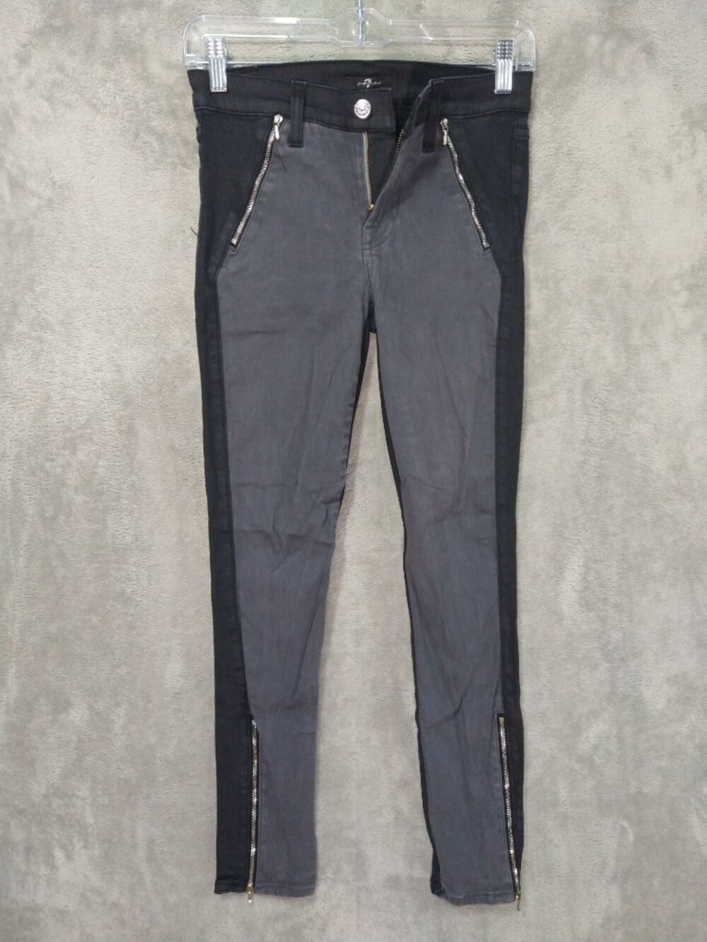 7 For All Mankind Jeans Womens 25 Black Sateen Gray Skinny Zip Pockets Ankle